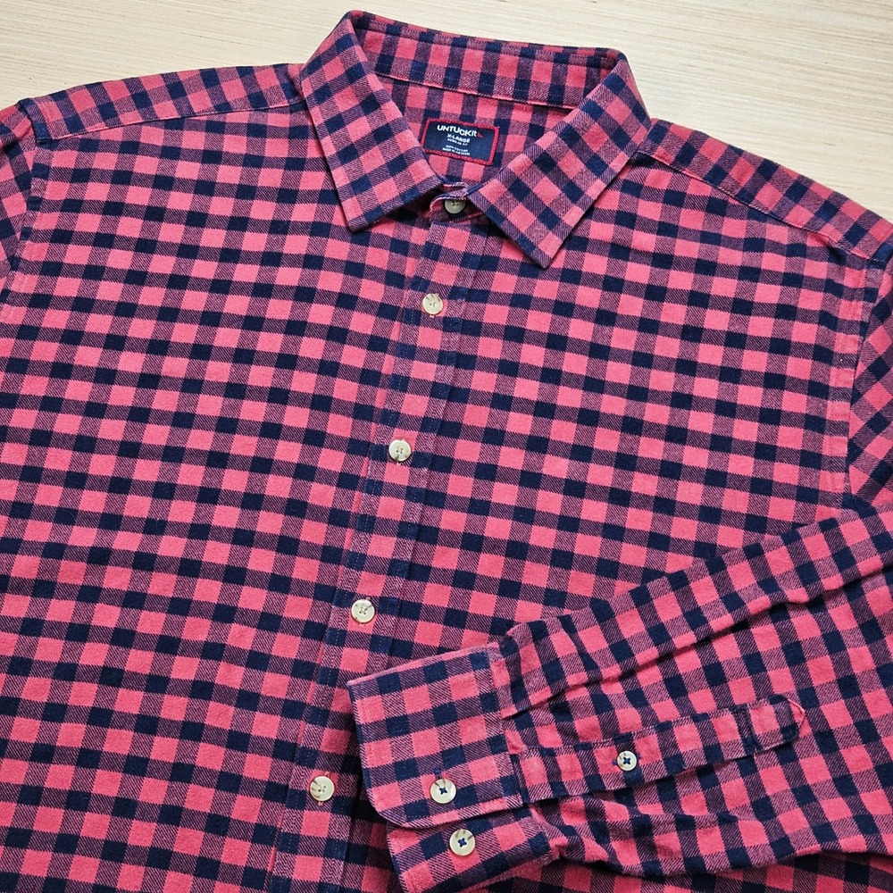UNTUCKit Flannel Button Up Shirt Mens XL Pink Blue Gingham Plaid Regular Fit